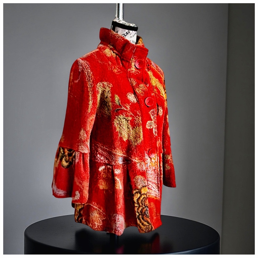 Damee Inc. Artful Textured Cardigan – Red Multi (Size Small) - Picture 3 of 13